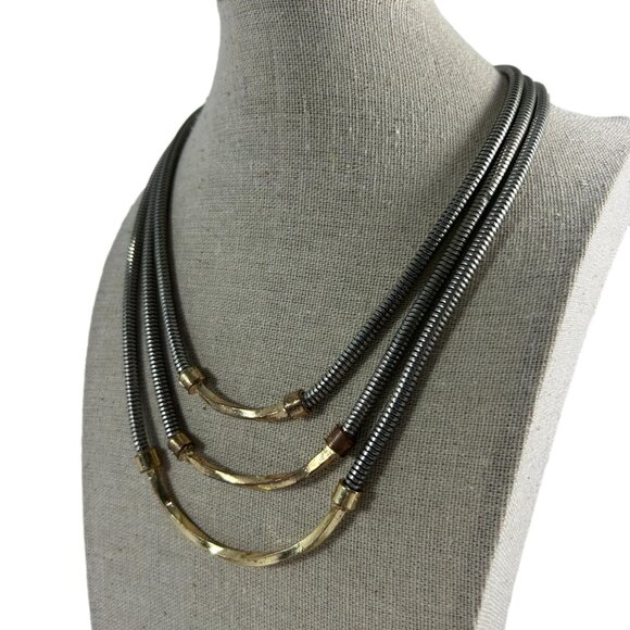 Charming Charlie 3 Tier Necklace Mixed Metal Silver Tone Snake Chain Gold Tone - Picture 2 of 9